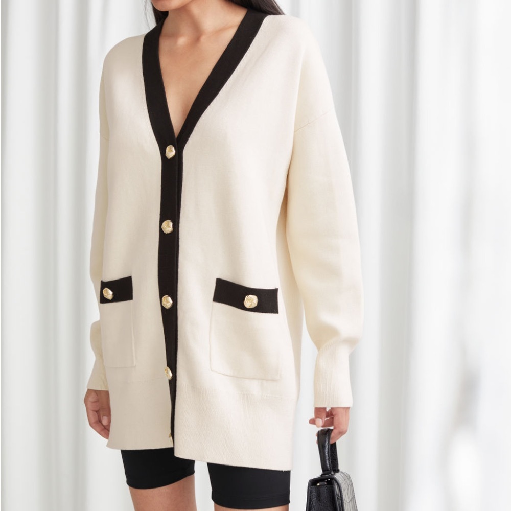 & Other Stories Oversized Contrast Cardigan with Gold Buttons XS